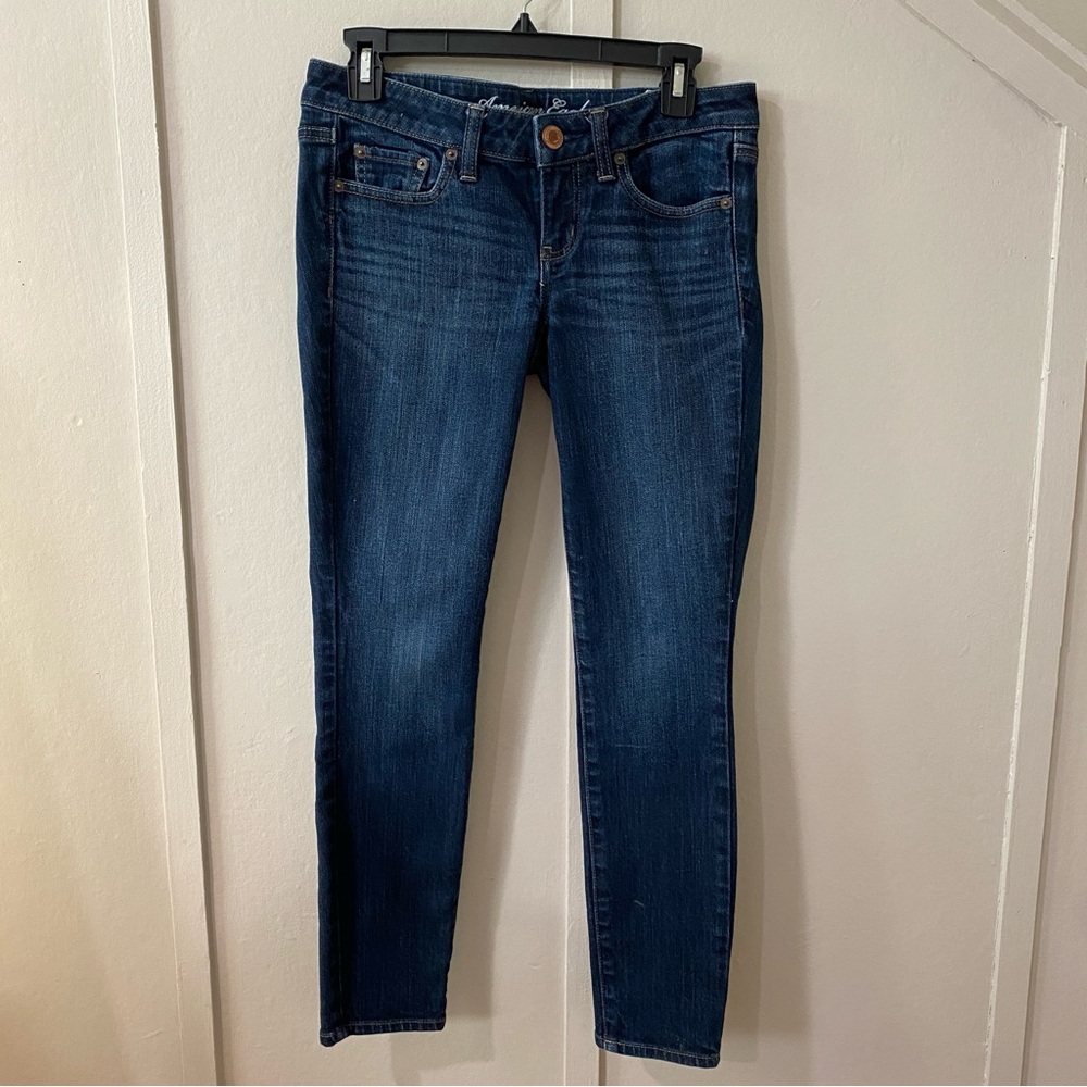 American Eagle Dark Blue Women's Low-Rise Skinny Jeans, Size 4 Short